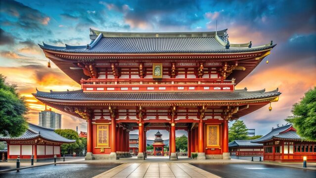 Iconic Thunder Gate at Senso-ji Temple in Asakusa, Tokyo , Japan, landmark, travel, culture, ancient, traditional, Buddhism