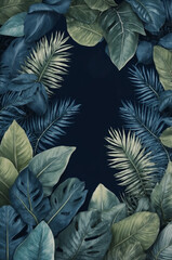 Tropical leaves on studio background, flatlay