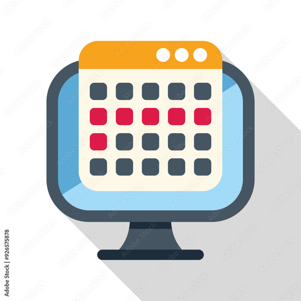 Poster computer screen displaying a calendar with marked dates, representing online appointment scheduling 