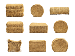 Collection set of bales of hay isolated on transparent or white background