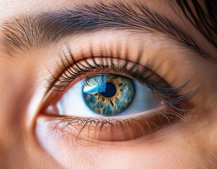 Fototapeta premium Captivating Glimpse Beauty in the Eye of a Woman - A Closeup View of the Human Eye's Intricate Detail and Delicate Beauty, with an Illustration of a Female Eye Containing a Mesmerizing Iris, Stunning