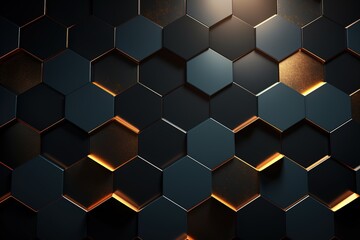 Abstract black hexagon pattern with golden accents.