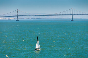 Yacht in San Pablo Bay near San Francisco and Alcatraz Island