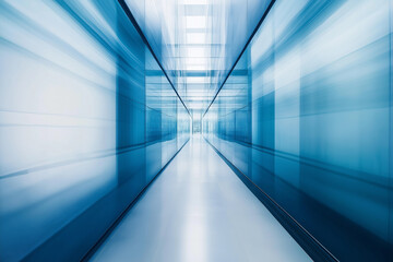 Obraz premium A futuristic, sleek blue corridor with a vanishing point, symbolizing modern architecture, speed, and innovation, with copy space for design use.