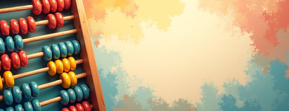 Vintage Abacus in Vibrant Colors Against Textured Background with Copy Space