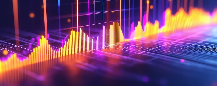 Performance metrics analysis, detailed charts and glowing key points, 3D illustration