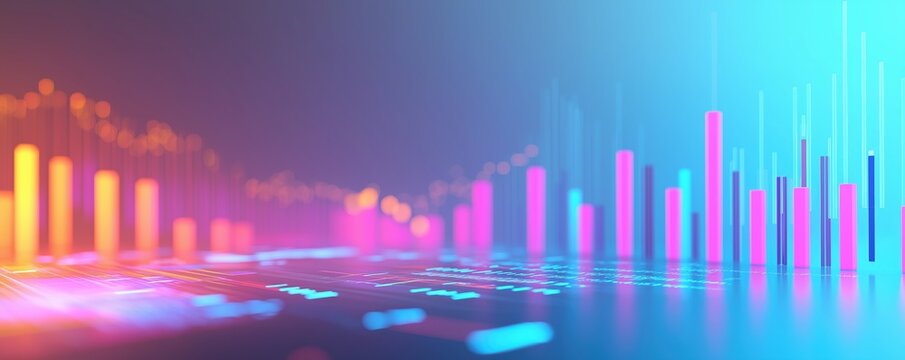 Performance metrics analysis, detailed charts and glowing key points, 3D illustration