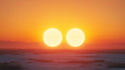 Double Sunset Over a Frozen Field