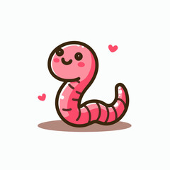 A cartoonish red and white drawing of a happy little caterpillar with hearts on its body. The caterpillar is smiling and he is very cute