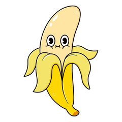 Cute funny Banana character. Vector hand drawn traditional cartoon vintage, retro, kawaii character illustration icon. Isolated on white background. Banana character concept