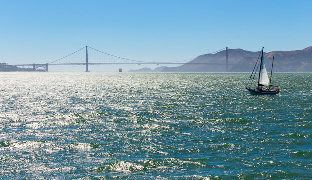 Yacht in San Pablo Bay near San Francisco and Alcatraz Island