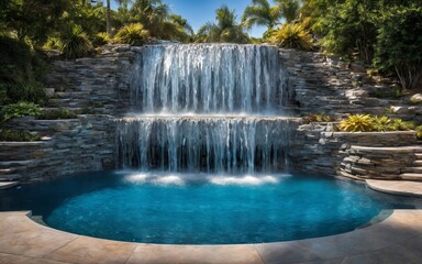 A majestic waterfall cascading into a crystal-clear pool.