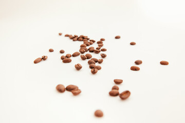 Coffee beans on white background, ingredient for caffeine refreshing drink 