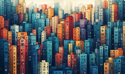Obraz premium Dense cityscape flat design top view crowded buildings animation Triadic Color Scheme