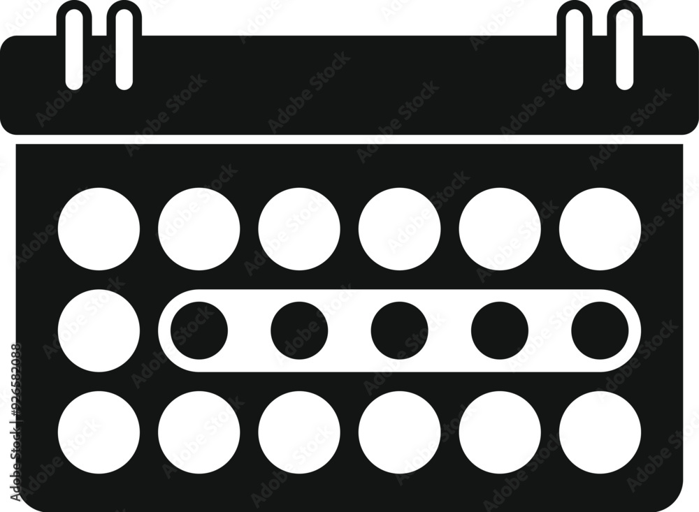 Poster black simple vector icon for a calendar showing menstrual cycle with marked days