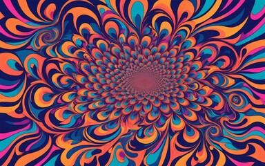 A psychedelic pattern with swirling colors and hypnotic shapes.