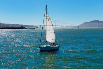 Yacht in San Pablo Bay near San Francisco and Alcatraz Island