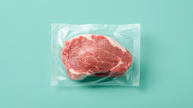 food photography of sliced meat delicacy in clean transparent vacuum plastic packaging 