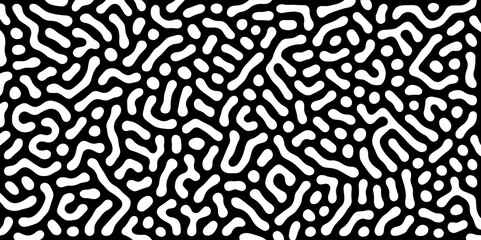 Abstract Turing organic wallpaper with background. Turing reaction diffusion monochrome seamless pattern with chaotic motion. Natural seamless line pattern. Linear design with biological shapes.
