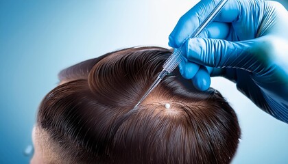 Naklejka premium During hair transplantation, individual hair follicles are extracted using a specialized tool and then transplanted into the recipient area.
