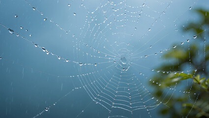 Rain drops on spider web.