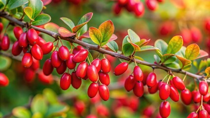 Obraz premium Vibrant close-up of ripe barberries on a bush , Berries, Red, Fruits, Healthy, Shrub, Edible, Botanical, Thorny, Tart