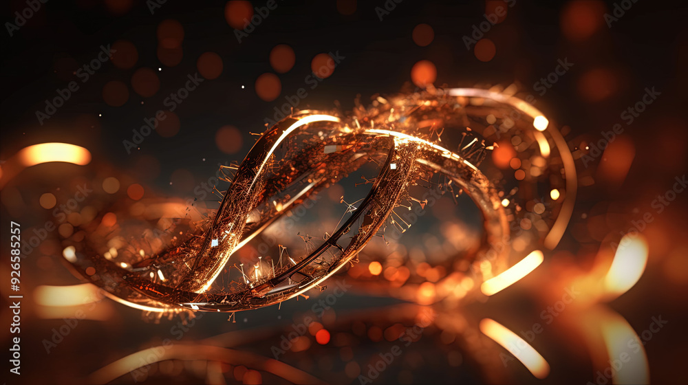 Poster Abstract burst of wires and particles on technology background. Scientific abstraction with mess of microscopic connections.