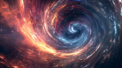 Obraz premium A wormhole creating a cosmic gateway, with swirling light and colors, intense gravitational distortions, viewed from a spacecraft approaching the event,