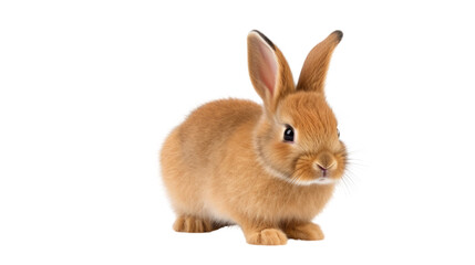 Obraz premium One newborn rabbit on a white background. Telephoto lens photography Realistic daylight