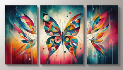 Abstract representations of butterfly using vibrant colors and geometric shapes. Abstract Expressionism, Acrylic on canvas, Ultra HD