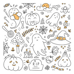 Fototapeta premium Halloween doodle set. Vector isolated on white background
