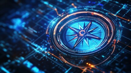 A compass overlaid with subtle glowing lines, symbolizing solutions and direction in business and decision-making.