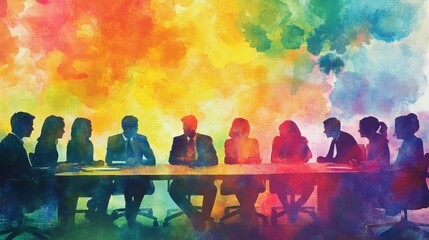 Creative Collaborative Business Meeting | Diverse Colleagues Brainstorming Ideas Together in Watercolor Tones