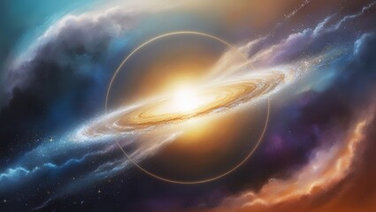 Obraz premium Abstract Space Galaxy Nebula with Golden Ring