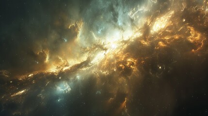 Fototapeta premium An interstellar craft traveling through the vast void between galaxies, distant galaxies and colorful nebulae visible, vast emptiness and shimmering starlight,