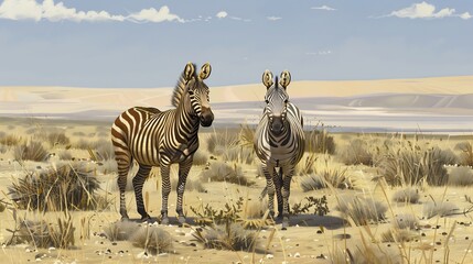 Obraz premium Two zebras (Equus sp.) standing side by side