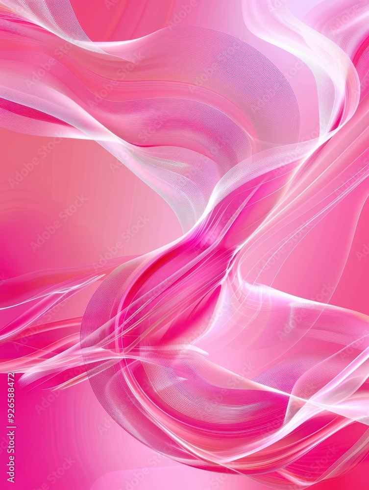 Poster abstract waves of pink and white hues blending harmoniously with a soft gradient background.