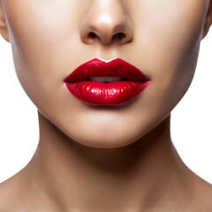 Obraz premium Sensual close-up of woman's lips with perfect red lipstick, capturing beauty and glamour