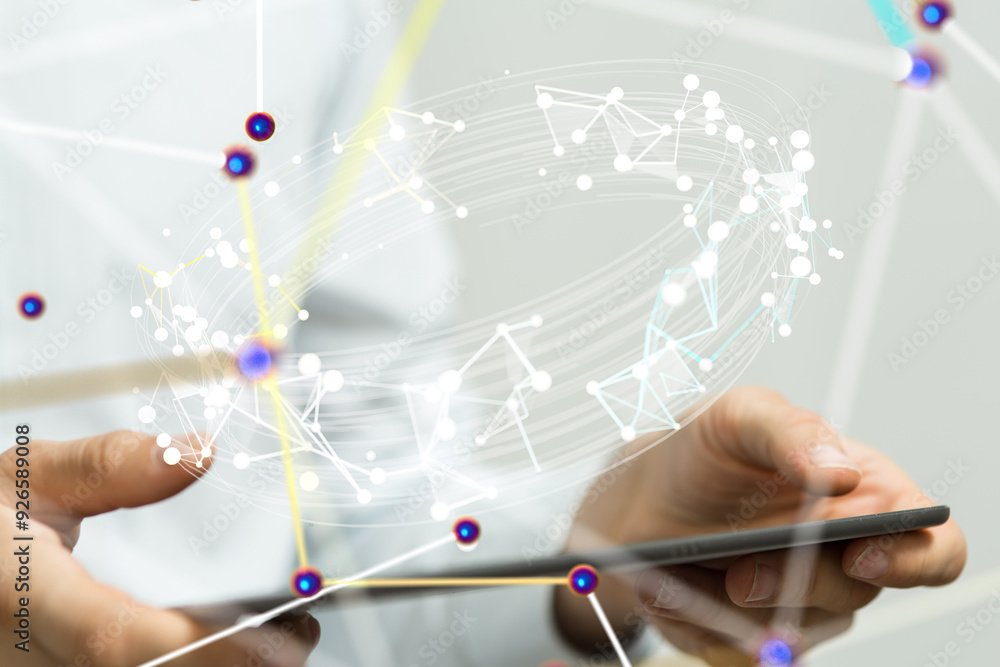 Fototapete global network. blockchain. 3d illustration. neural networks and artificial intelligence. abstract