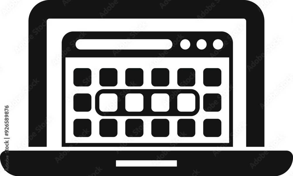 Poster simple vector icon of a laptop showing a calendar app highlighting the current week