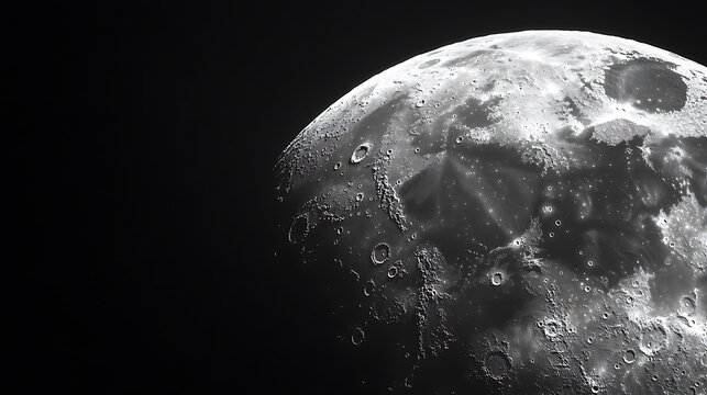 Close-up of the Moon's Surface with Craters and Shadows