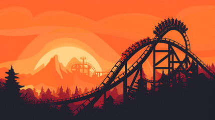 A silhouette of a cartoon roller coaster