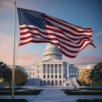 U.S. Capitol building and flag Generative AI