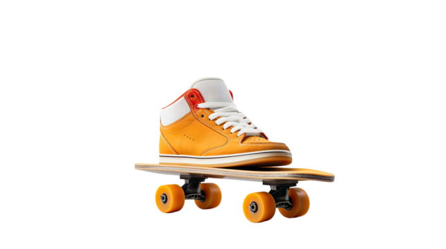 skateboard shoes on white background. Telephoto lens photography Realistic daylight