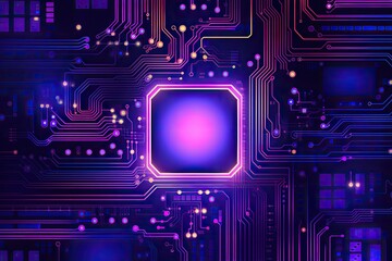 A vibrant digital circuit board with a central processor and glowing connections.