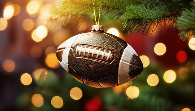 Adorno navide&ntilde;o en forma de balon de futbol americano, rugby