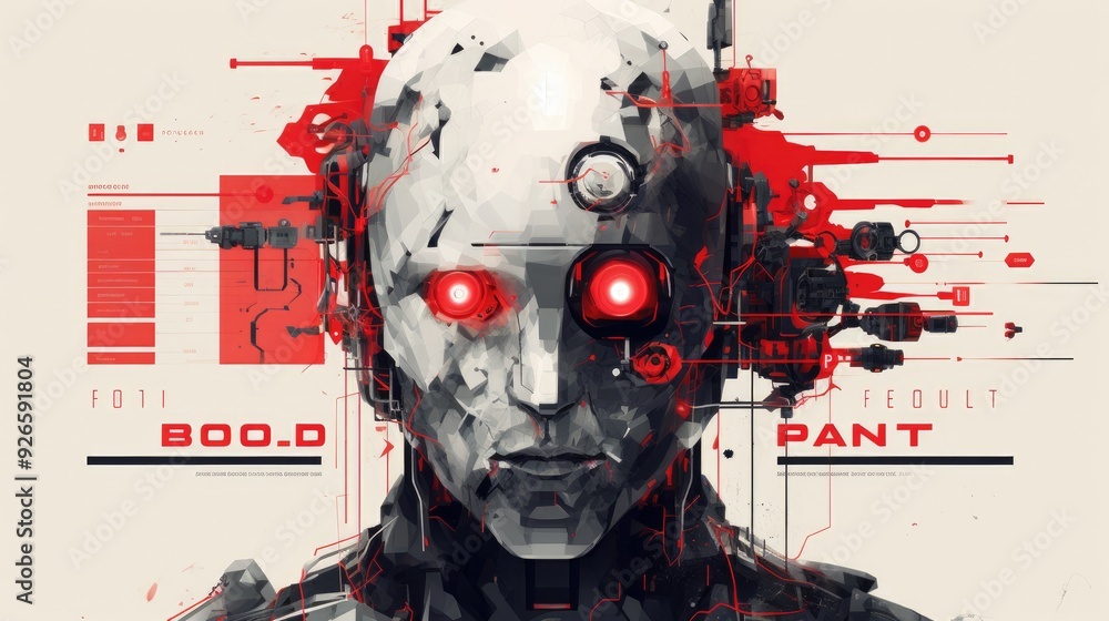 Aufkleber a futuristic robotic face with glowing eyes and abstract elements, representing technology and ai.