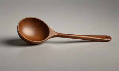 Detailed image of a wooden cooking spoon featuring a polished surface and traditional design, set against a pristine background for a clean and elegant presentation.