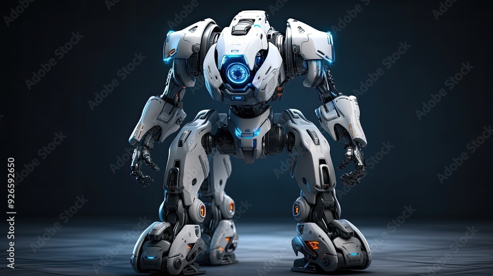 Poster a futuristic robot with a sleek design and glowing elements, showcasing advanced technology.