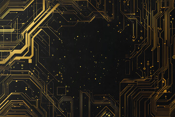 A modern abstract design featuring gold lines and dots representing network science and technology on a high-tech dark background. Ideal for templates, web design, and presentations